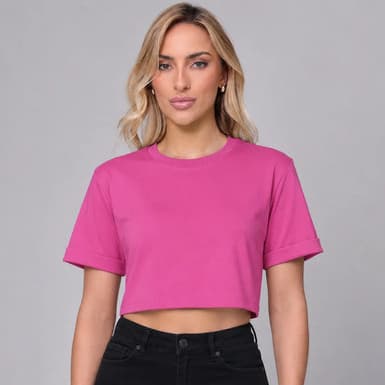 Camiseta Cropped Feminino Oversized Moletinho Blusa Larguinha T-shirt Manga Curta Gola Careca Streetwear Blogueira