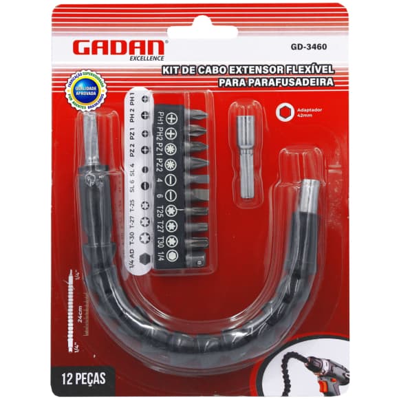 Kit Cabo Extensor Flexível para Parafusadeira Gadan + 11 Peças GD-3460
