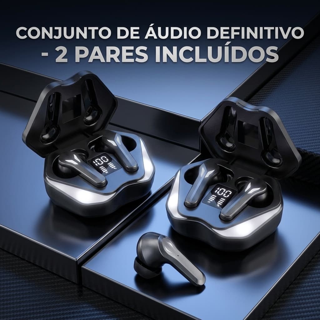 Kit 2 Pares Fones De Ouvido Gamer Bluetooth 6.0 RGB Display IPX5 Microfone TWS Bateria Longa Duplo Para Jogos