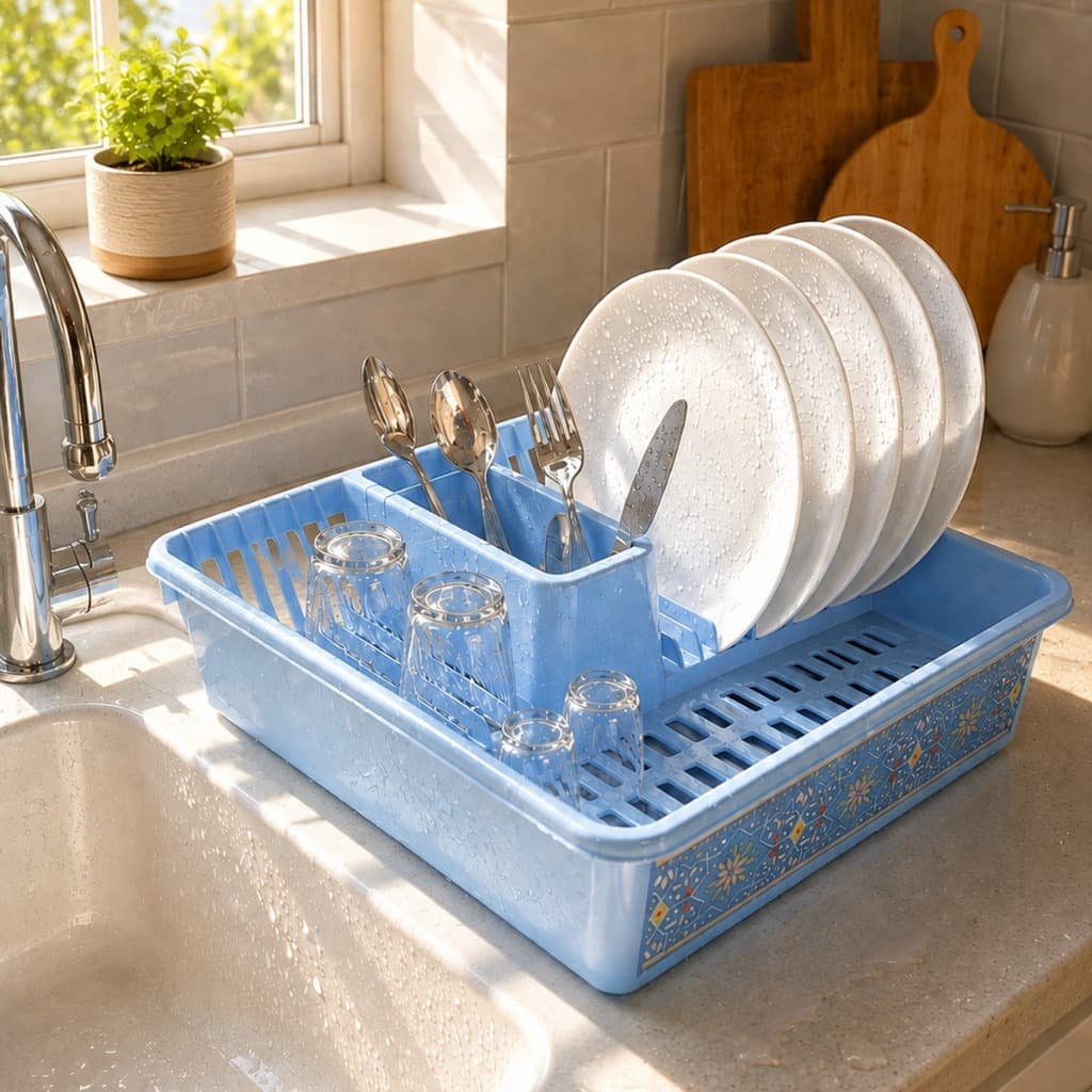 Escorredor de Louças de Plástico Resistente Grande Decorado Organizador de Cozinha Plasútil
