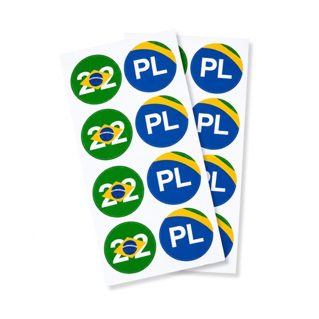 Kit Cartela Adesiva Presidente Direita Política Brasil Partido PL 22 Papel Resistente
