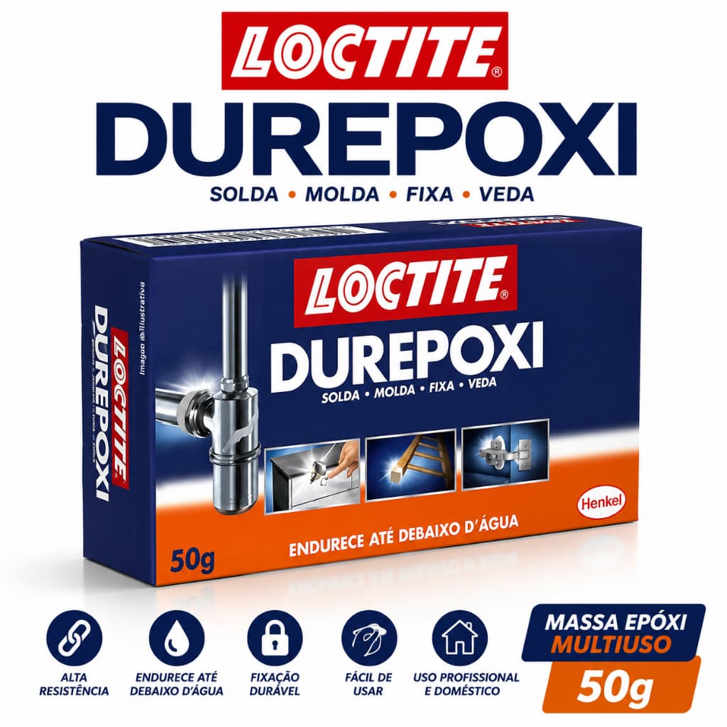 Massa Epóxi Durepoxi 50g Loctite Cola Reparo Veda Fixa Metal Madeira Cerâmica Plástico