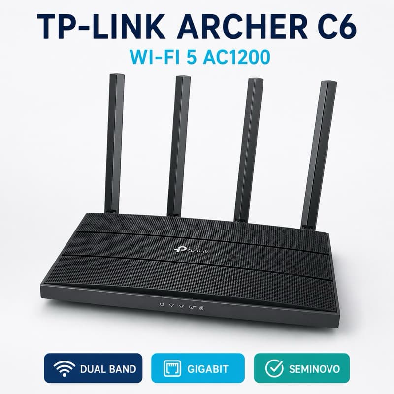 Roteador TP-Link Archer C6 AC1200 Wi-Fi 5 Dual Band Gigabit OneMesh 4 Antenas Seminovo com Fonte e Cabo