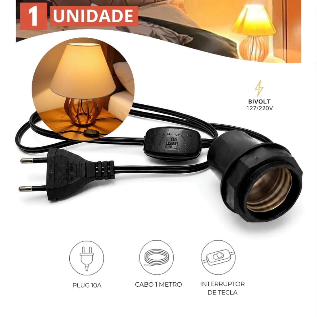 Cordão para Abajur com Soquete E27 e Cabo Rabicho Bivolt