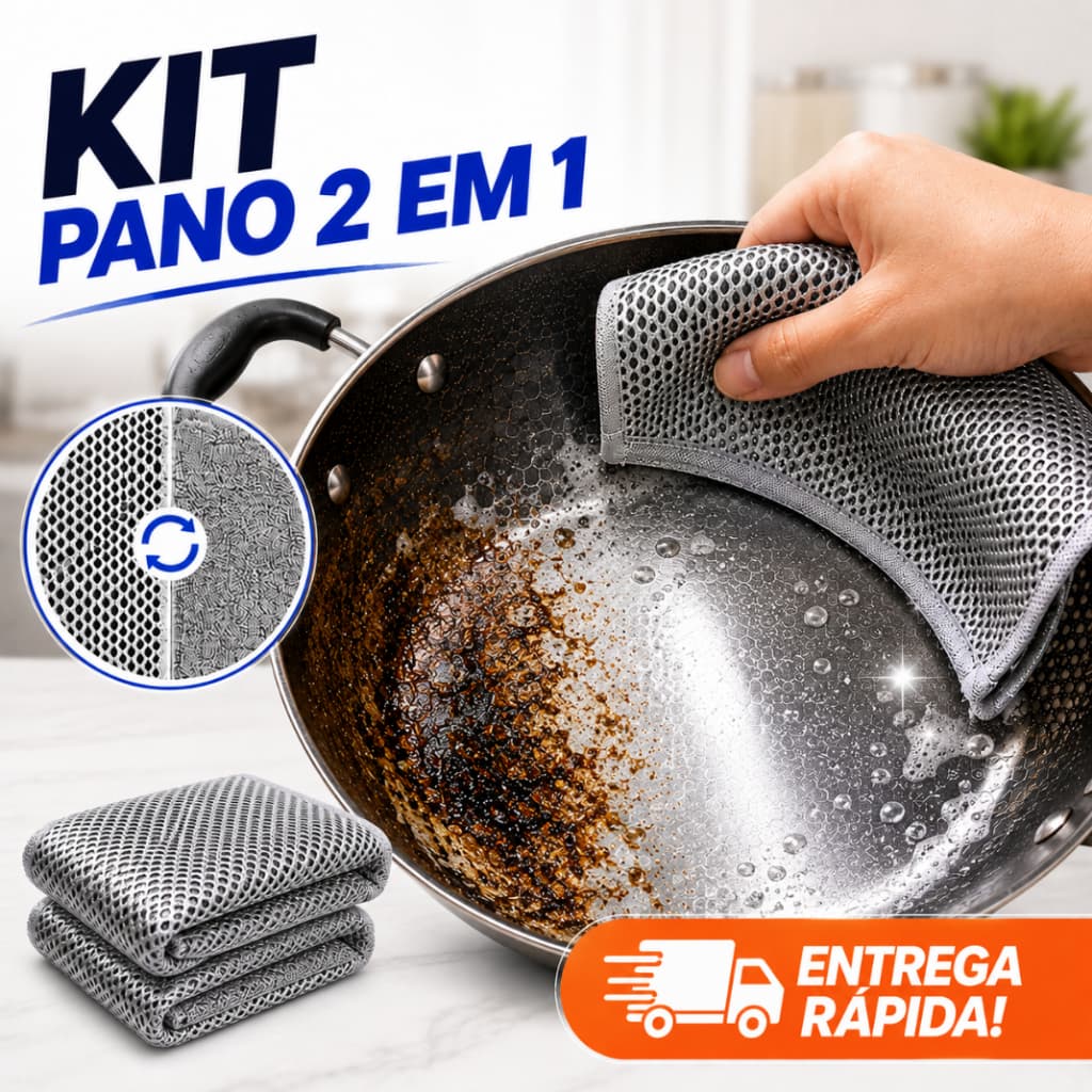 Kit Pano Metálico Microfibra Dupla Face Esponja Lava Louça Panela Fogão Pia Remove Gordura Multiuso Reutilizável Limpeza