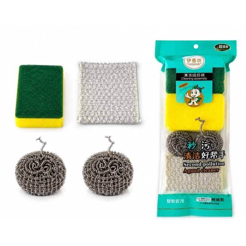 Kit 5 Esponjas para Lavar Louça 2 Tradicionais + 2 Palhas de Aço + 1 Anti Risco Limpeza Pesada