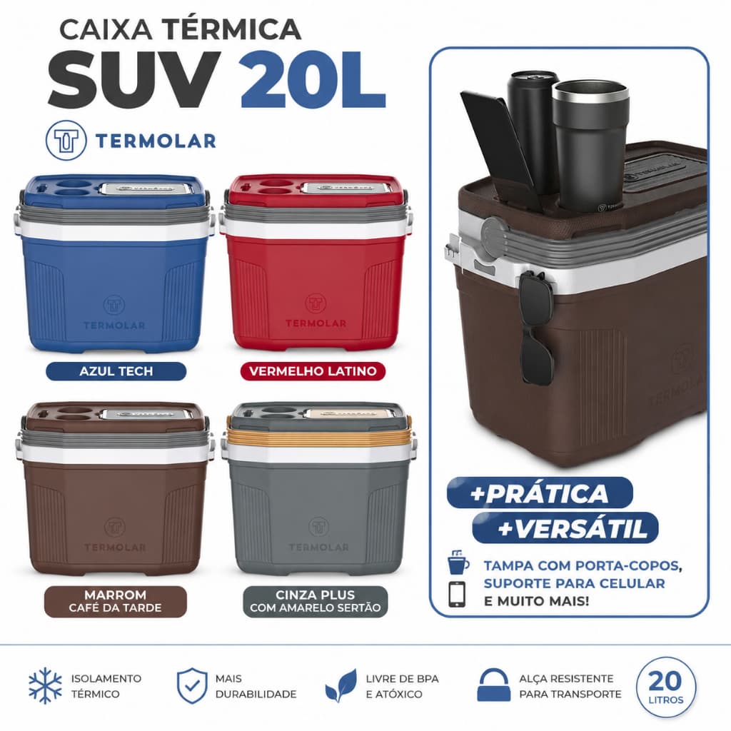 Caixa Térmica 20L Termolar SUV Cooler Para Praia Pesca Camping Viagem Várias cores | ENTREGA RÁPIDA