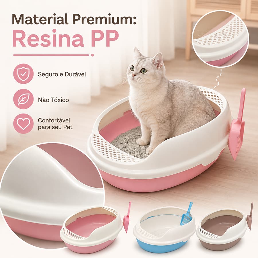 Caixa de Areia para Gatos com Pá, Design Removível de Fácil Limpeza, Bandeja Sanitária Antirrespingo