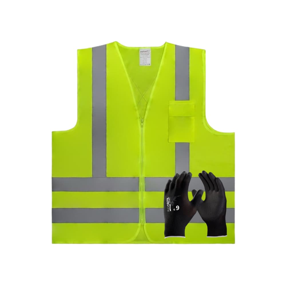 KIT ENTREGADOR COLETE SINALIZAÇÃO REFLETIVO e LUVA FLEXTATIL, OBRA, TRANSITO, ENTREGA