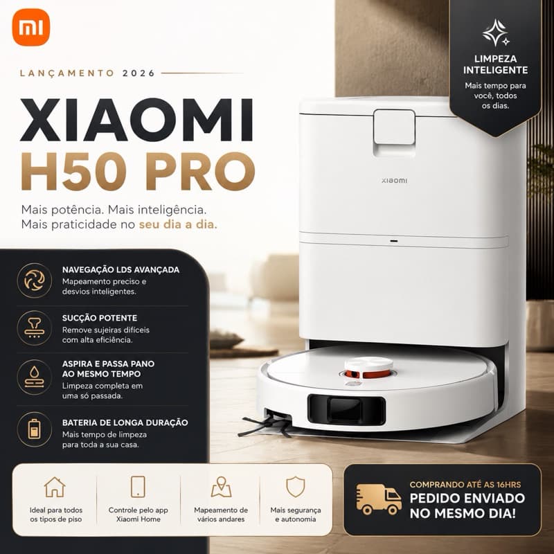 Robô Aspirador Xiaomi H50 Pro 220v Mop Giratório Lavagem automática /Estação autolimpante + Poder de Sucção de 15.000Pa
