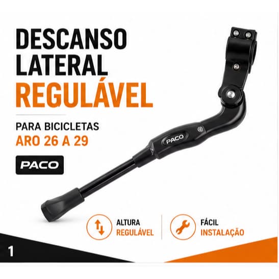 Descanso Lateral Regulável Pézinho Paco Bicicleta Aro 26 a 29