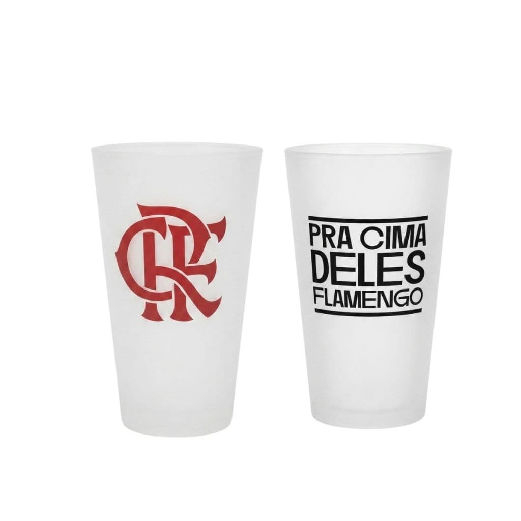 Copo de Vidro Flamengo Branco Fosco 450ml – Copo Personalizado Rubro-Negro para Cerveja, Drinks e Bebidas – Presente par