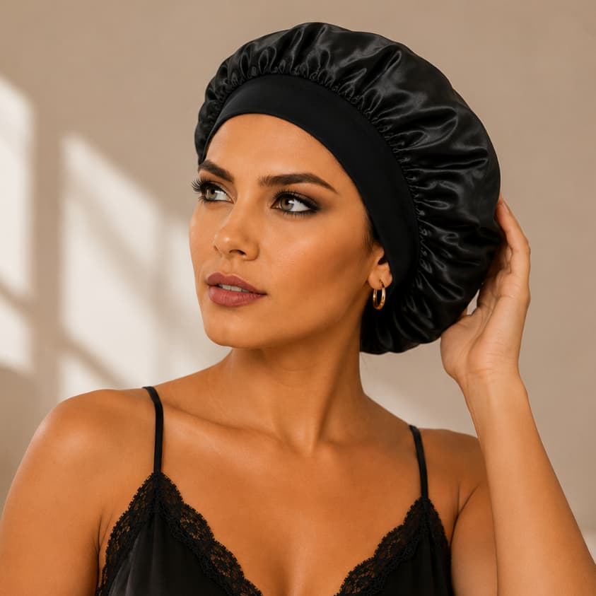 Touca de Cetim Anti Frizz Ajustável Faixa Elástica Para Dormir Protege Cabelo