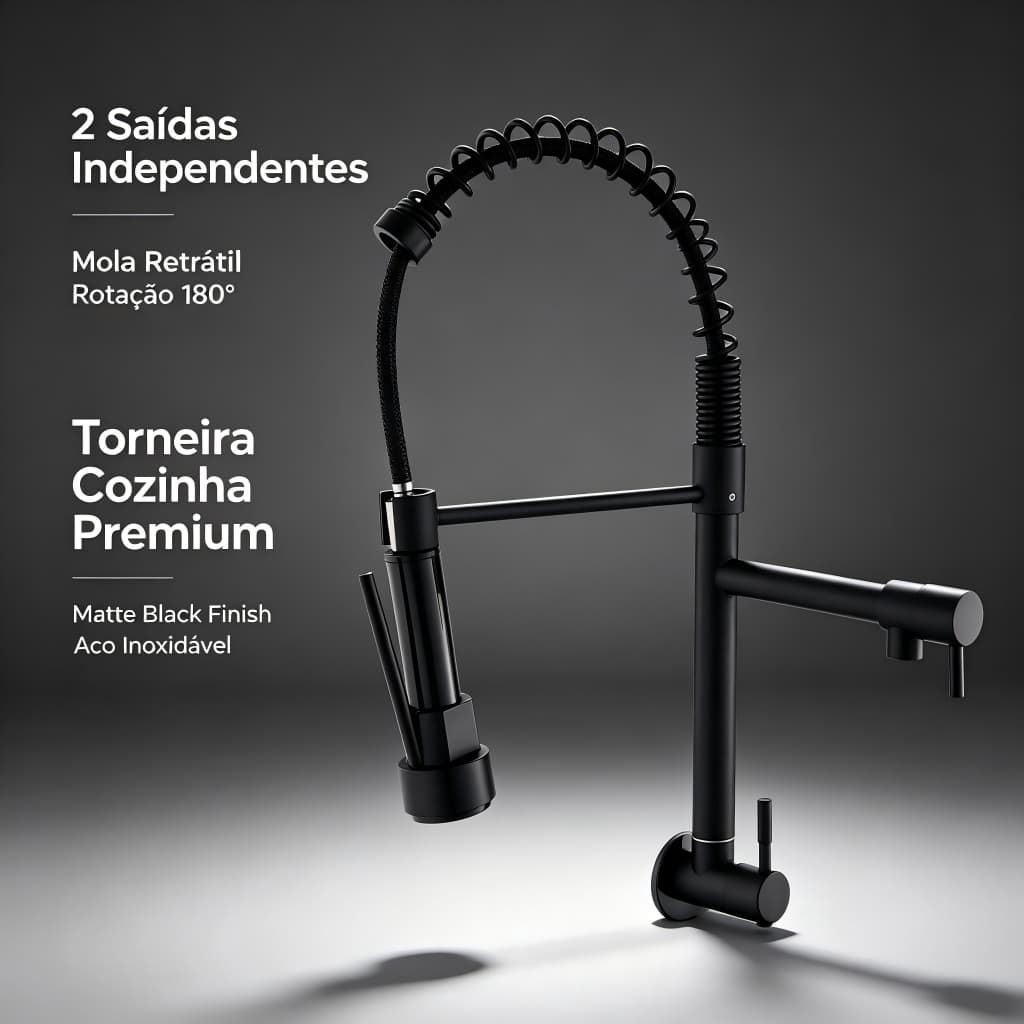 Torneira de Cozinha de Parede Aço Inoxidável 304 Prata, Bica Giratória 360°, Válvula Cerâmica, Fácil Instalação