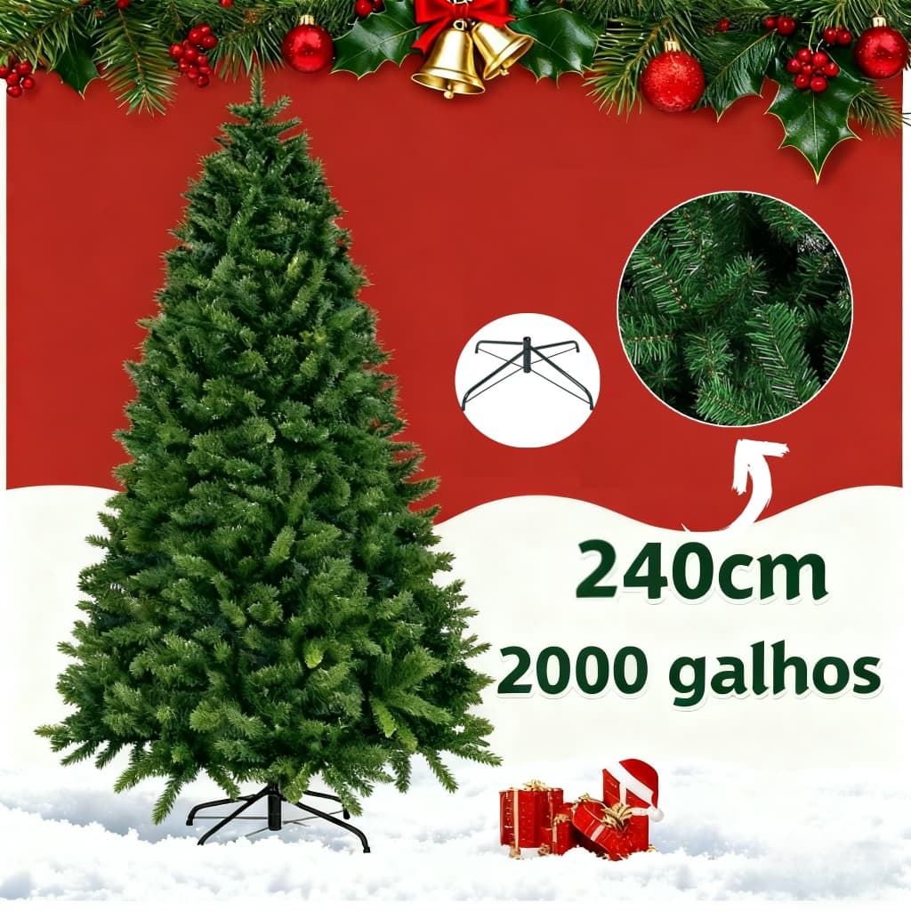 Árvore de Natal 240 cm 2000 Galhos Super Cheia Grande Luxo Decoração de Natal  Pinheiro Verde