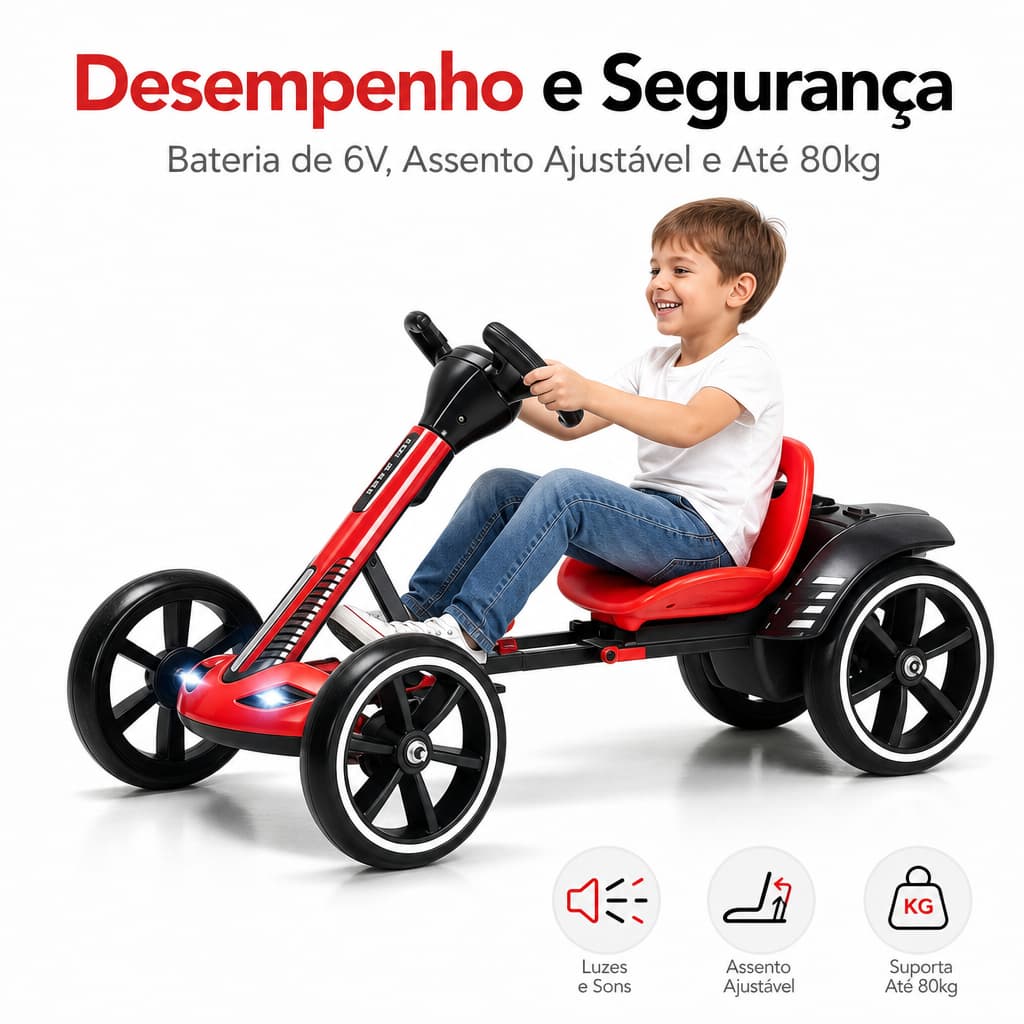 Carrinho Carro Elétrico Infantil Mini Kart Conect Suporta 30KG Com Luz e Som Recarregável Bivolt - Vermelho