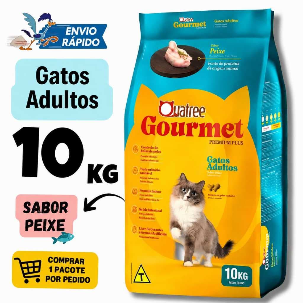 Ração Quatree Gourmet Alimento Gatos Adultos sabor Peixe 10,1kg
