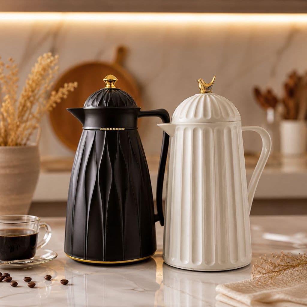 Garrafa Térmica 1 Litro Luxo Café e Chá Branca/Preta Design Premium