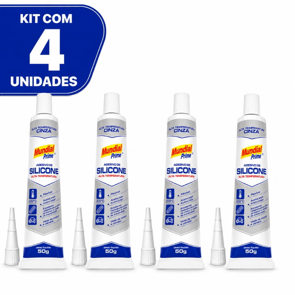 Kit 4 Adesivos Silicones Automotivo Alta Temperatura Vedação Cinza Mundial Prime 50g Cola Motor Câmbio