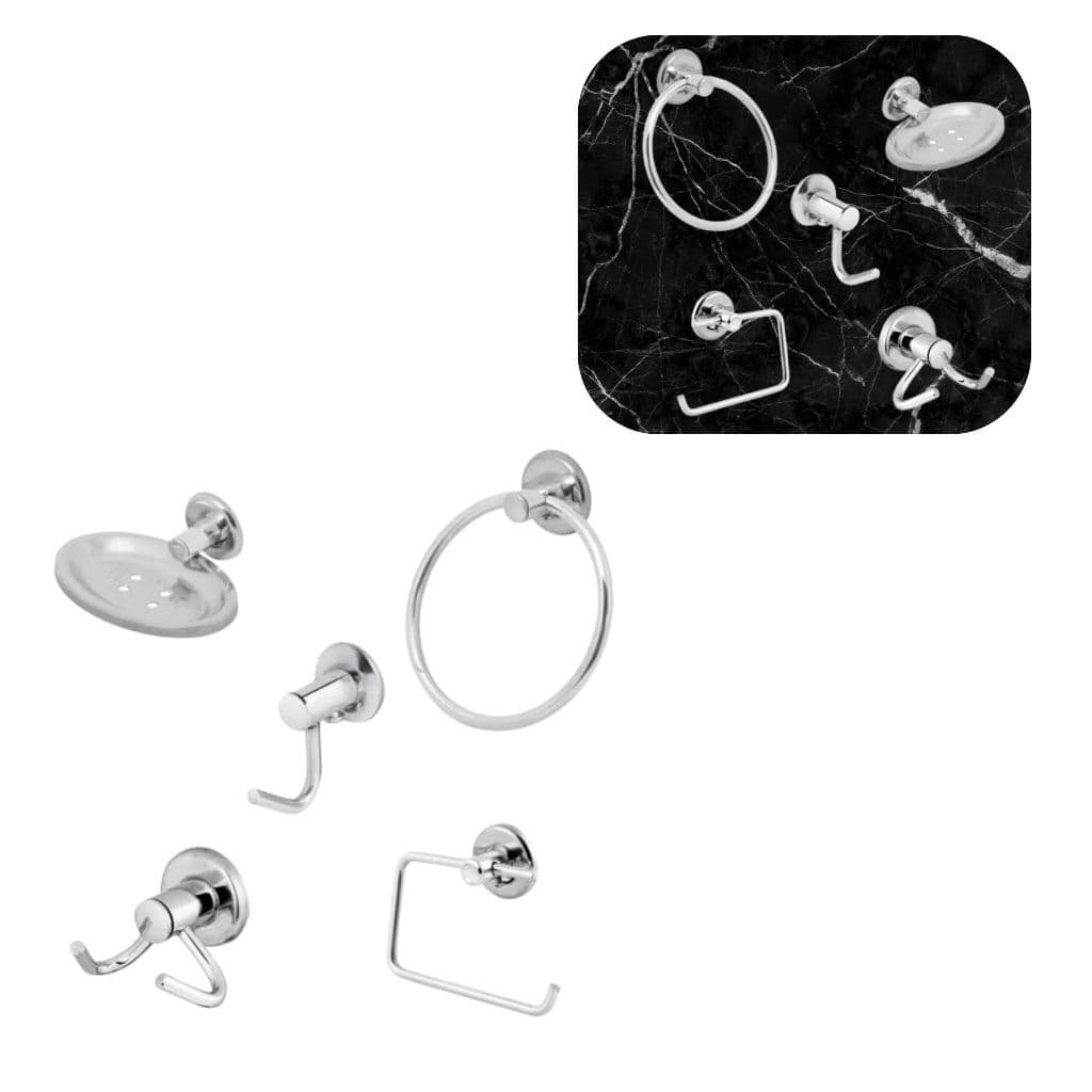 Kit Acessorios Para Banheiros 5 Peças Light Em Alumínio e Inox