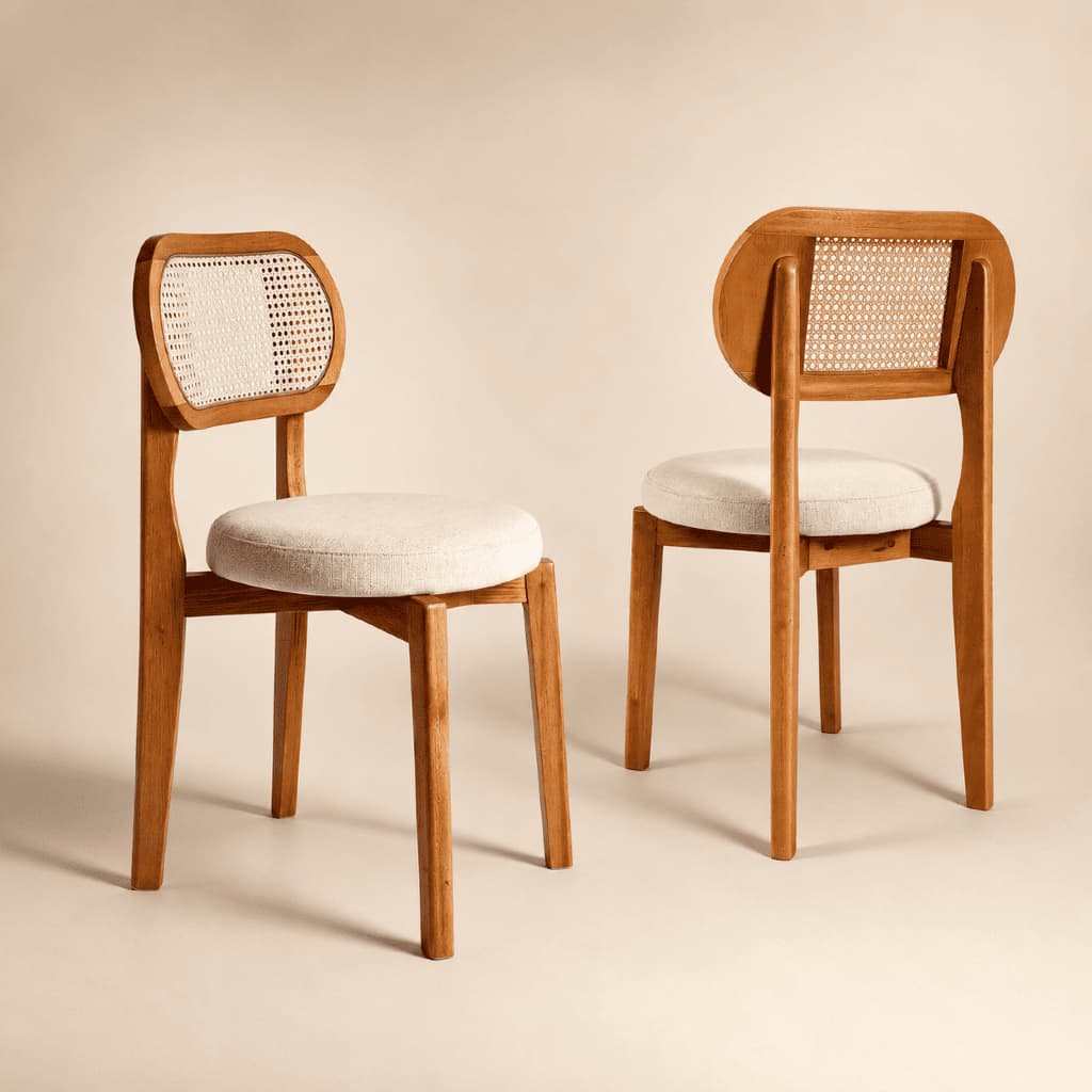 Par 2 Cadeiras De Jantar Madeira Maciça Courino Encosto Tela Rattan Resistente Luxo Elegante
