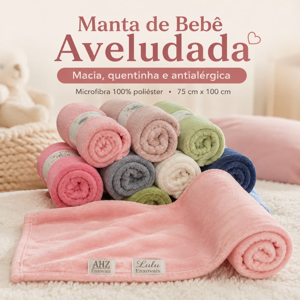 Manta Bebê Cobertor Infantil Soft Microfibra Aveludada Hipoalergênica 90x110cm Lisa Várias Cores