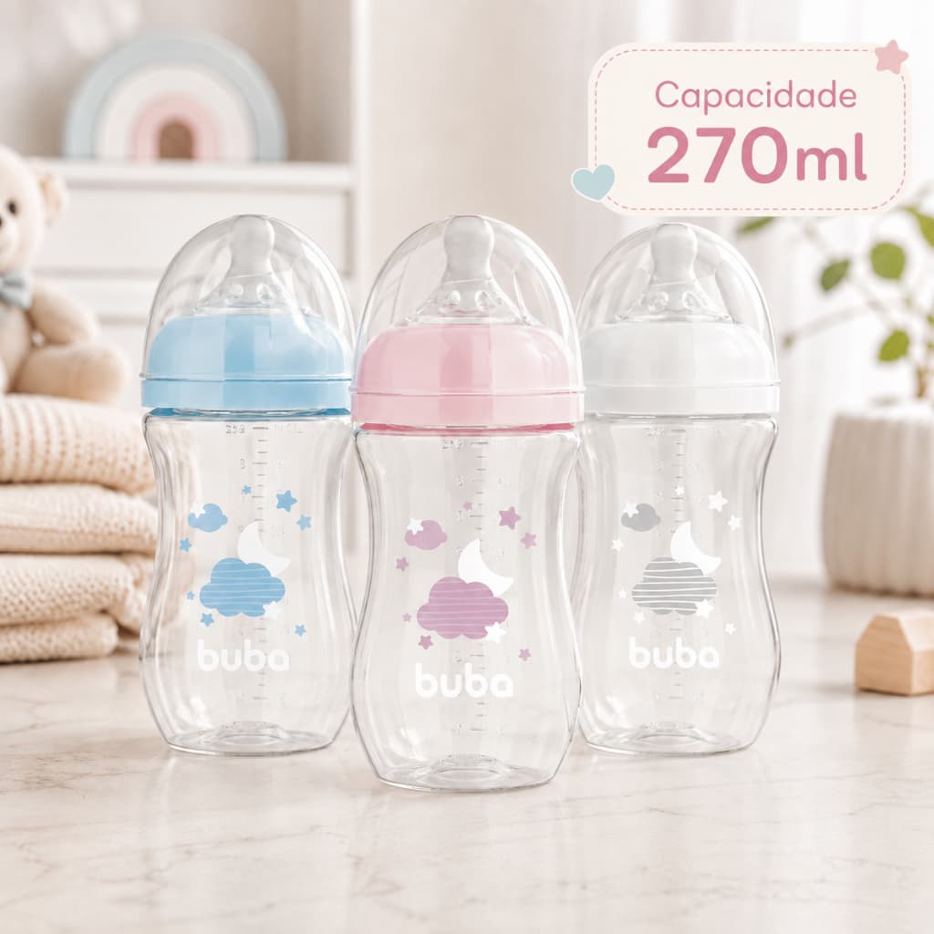 Mamadeira Buba Easy Flow Anticólica 270mL Nuvem