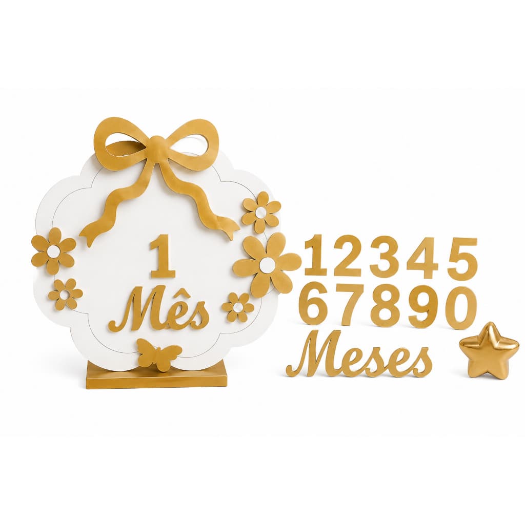 Kit Mesversário Flores Completo | Plaquinha Bebê 1 ao 12 Meses para Fotos Mensais