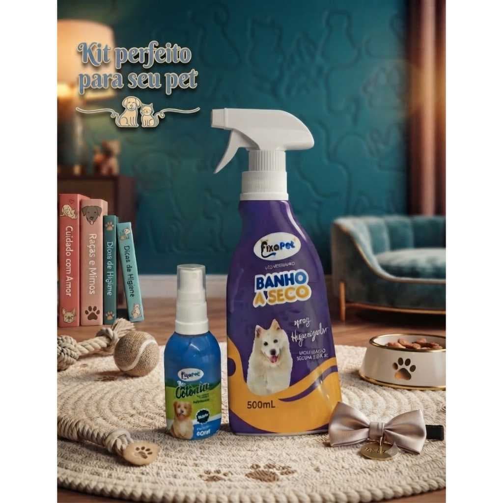 Kit Banho a seco 500ml + Colônia 60ml Fixa pet