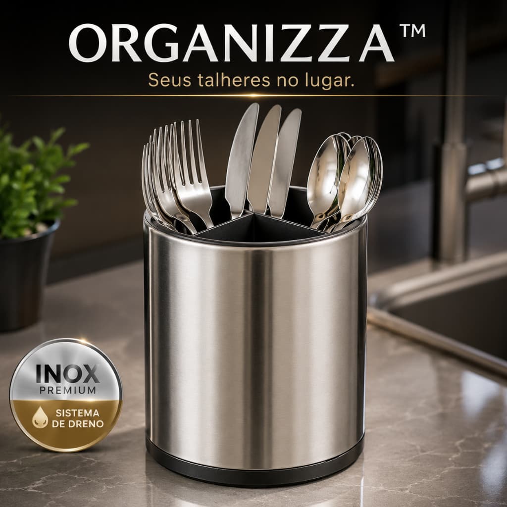 Organizador Porta Talheres Inox para Cozinha com Sistema de Dreno