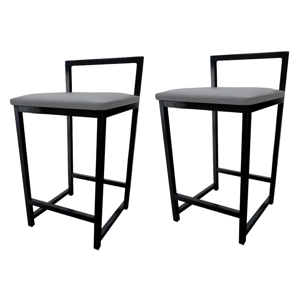 Kit 2 Banqueta Baixa Preta Com Encosto Quadrada Estilo Industrial Cozinha Balcão Bar