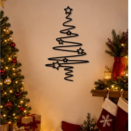 Decoração Árvore de Natal Para Parede em Mdf 1Mx55cm,Decoração Natal-Para Casa, Escritórios, Enfeite Natalino