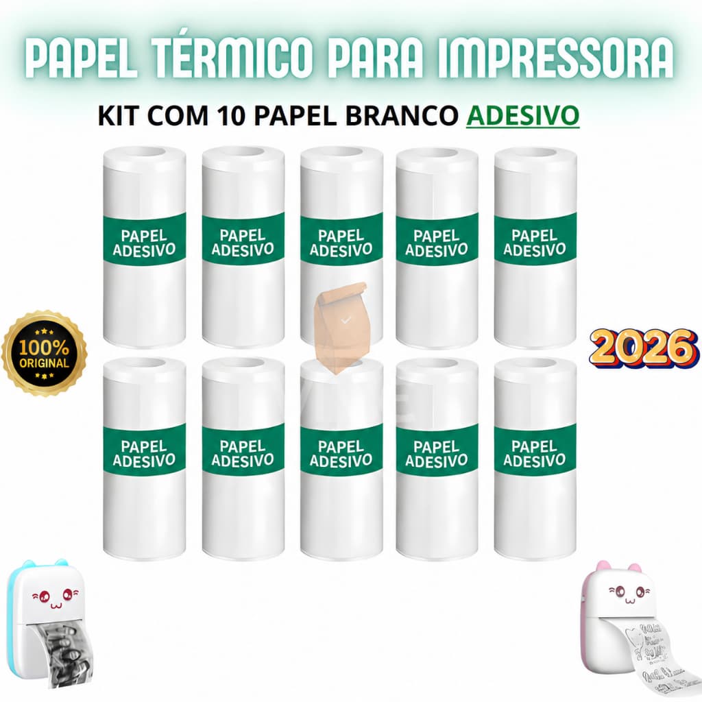 Kit 10 Bobina Adesiva Para Mini Impressora Térmica Instantânea Infantil Fotográfico Rolo Adesivo Sem fio