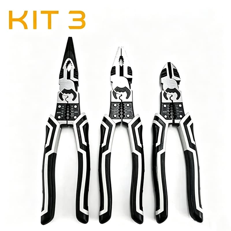 Kit 3 Peças Alicate Universal, Diagonal e Bico Fino - Ferramenta Multiuso