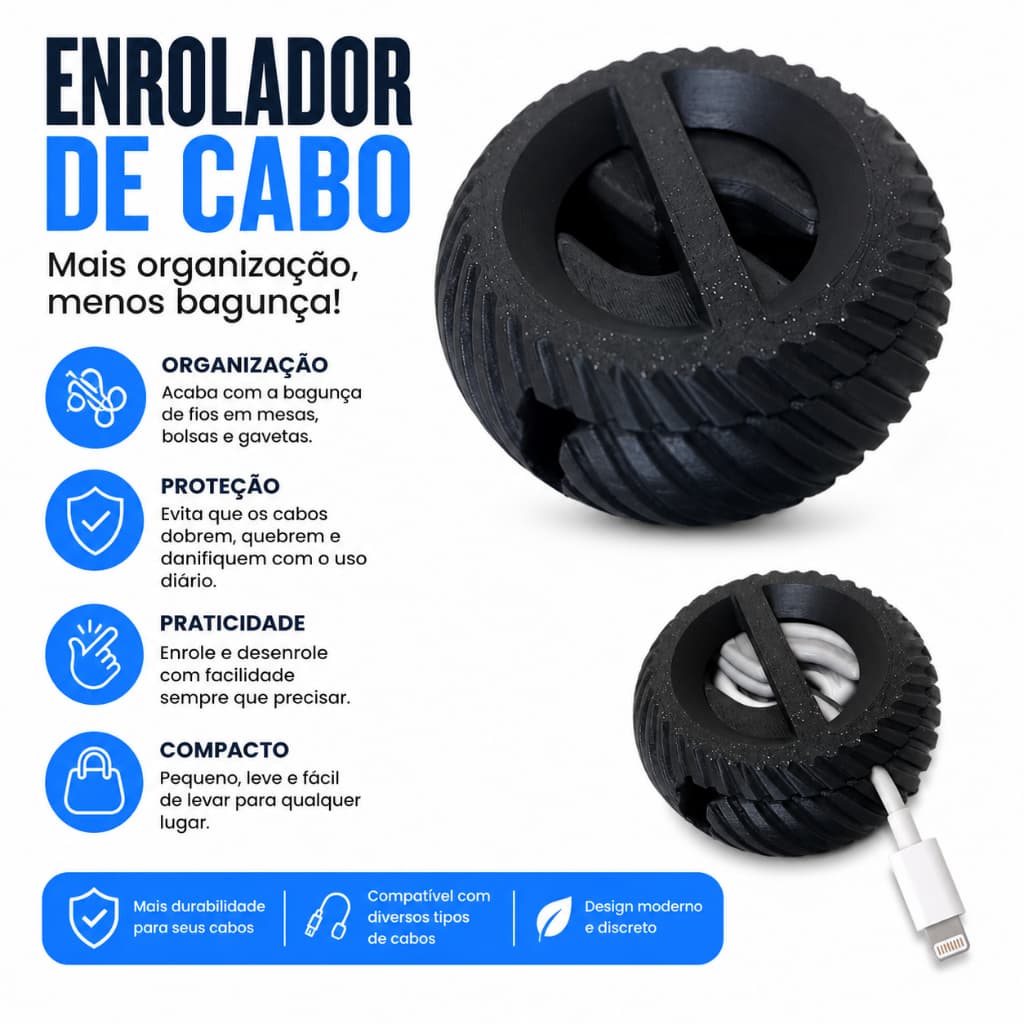 Organizador de Cabos Retrátil Porta Fios