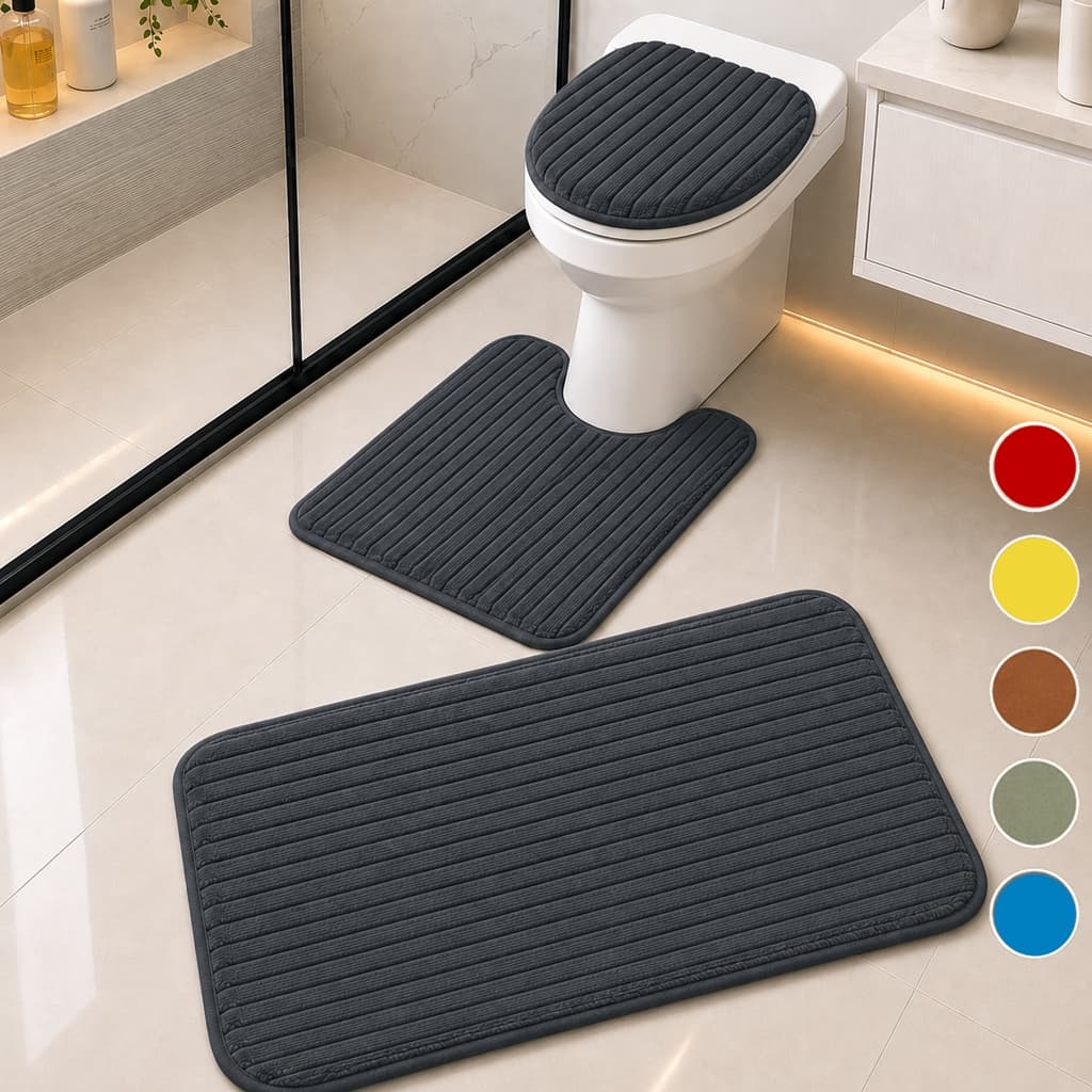 Kit Tapete para Banheiro 3 Peças Conjunto Tapete Banheiro Canelado Tapete Aveludado Premium