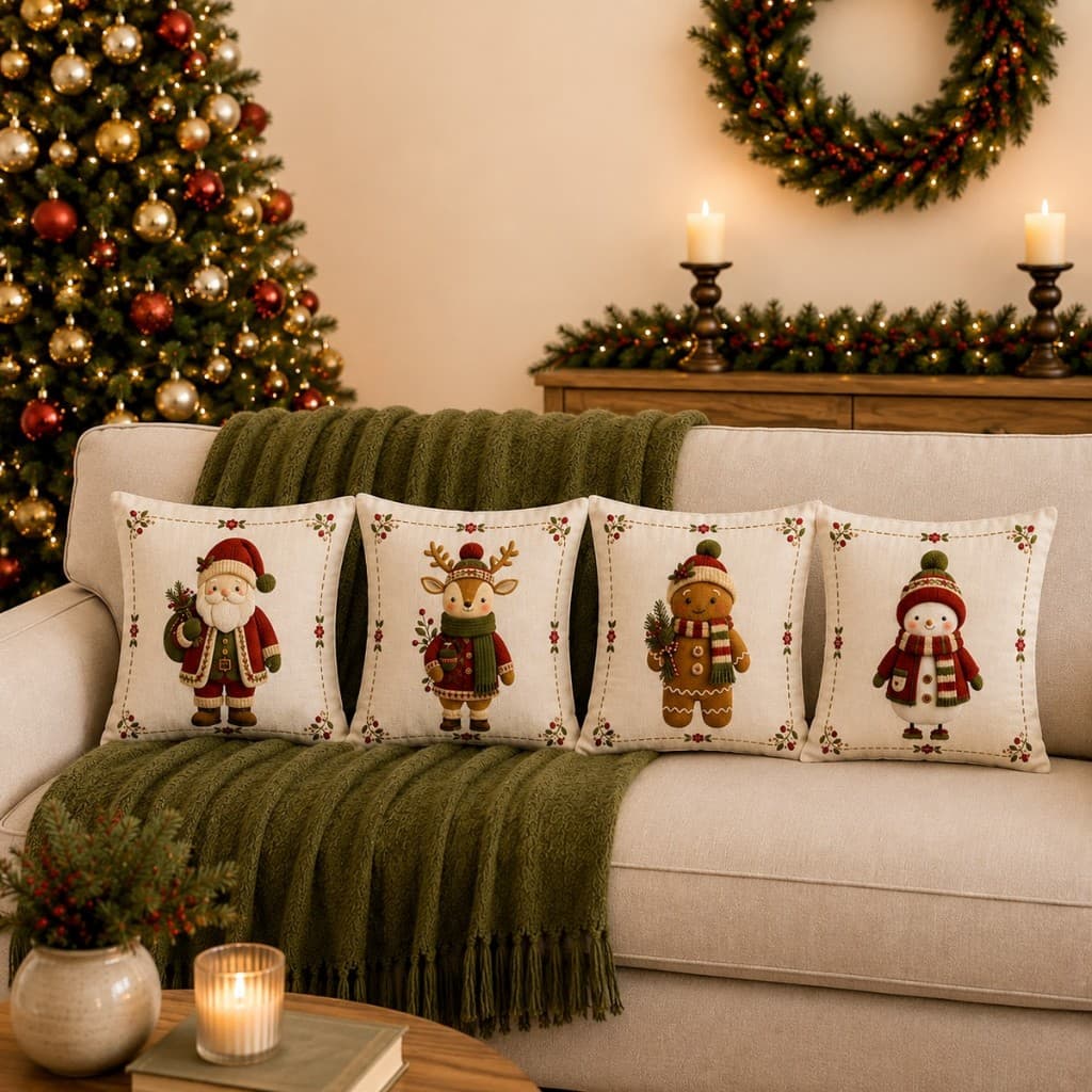 Capa de Almofada Natalina Decoração Elegante Natal Linho 4 unid Morada Home Decor Casa Paloma