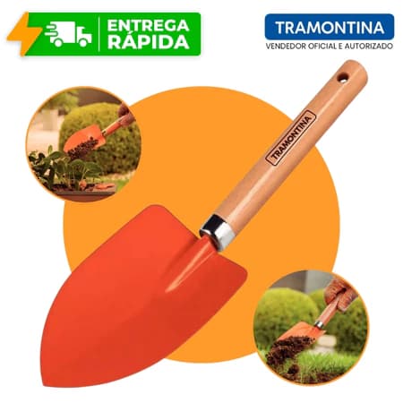 Pá Pazinha de Jardim Larga Tramontina com Cabo de Madeira 77907/001 Jardinagem Metálica Aço