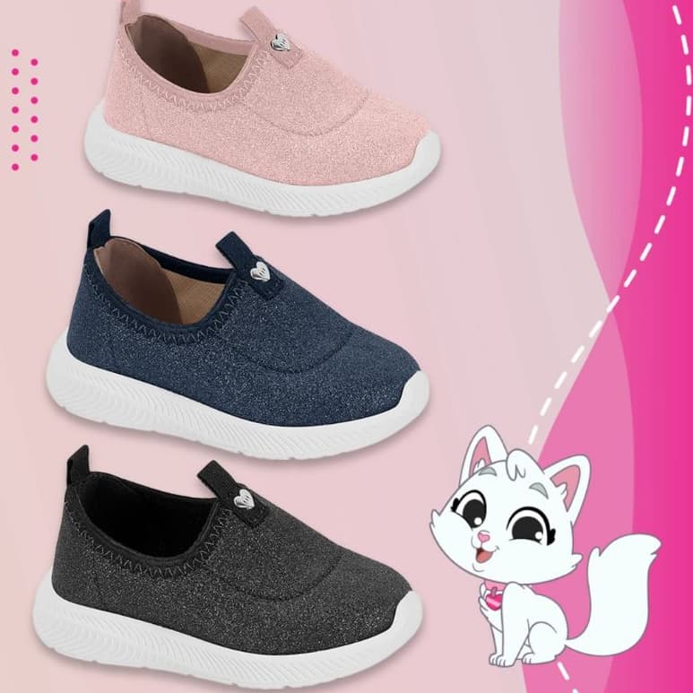 Sapatilha molekinha tênis slip on sem cadarço de pano baby shine calce fácil original
