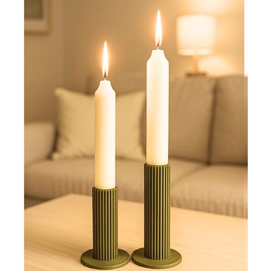 Kit 2 Castiçais Coluna Canelada Nórdico mesa de jantar/decoração/aparador/bancada/sala de jantar/centro de mesa/estantes
