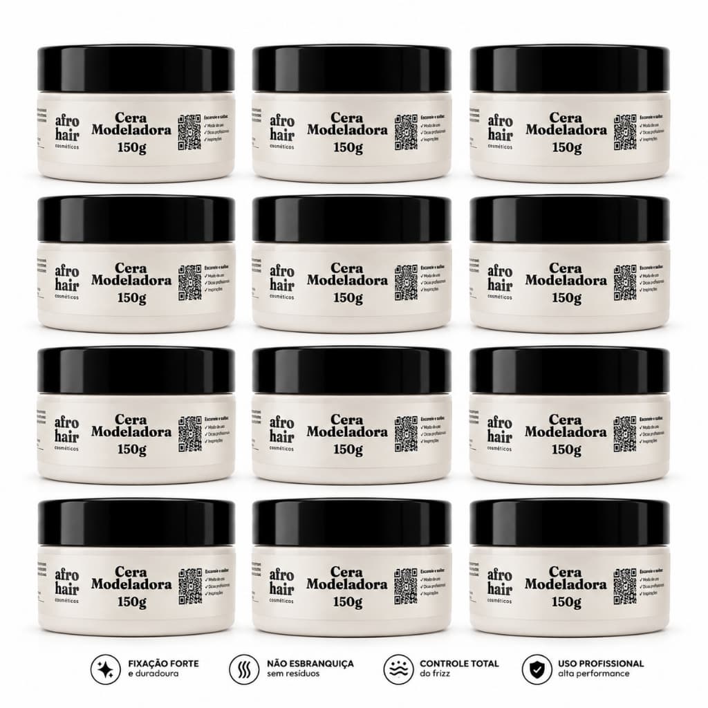 Kit 12 Ceras Modeladoras Tranças 150g AfroHair | Atacado Profissional | Fixação Forte + Brilho | Sem Resíduo