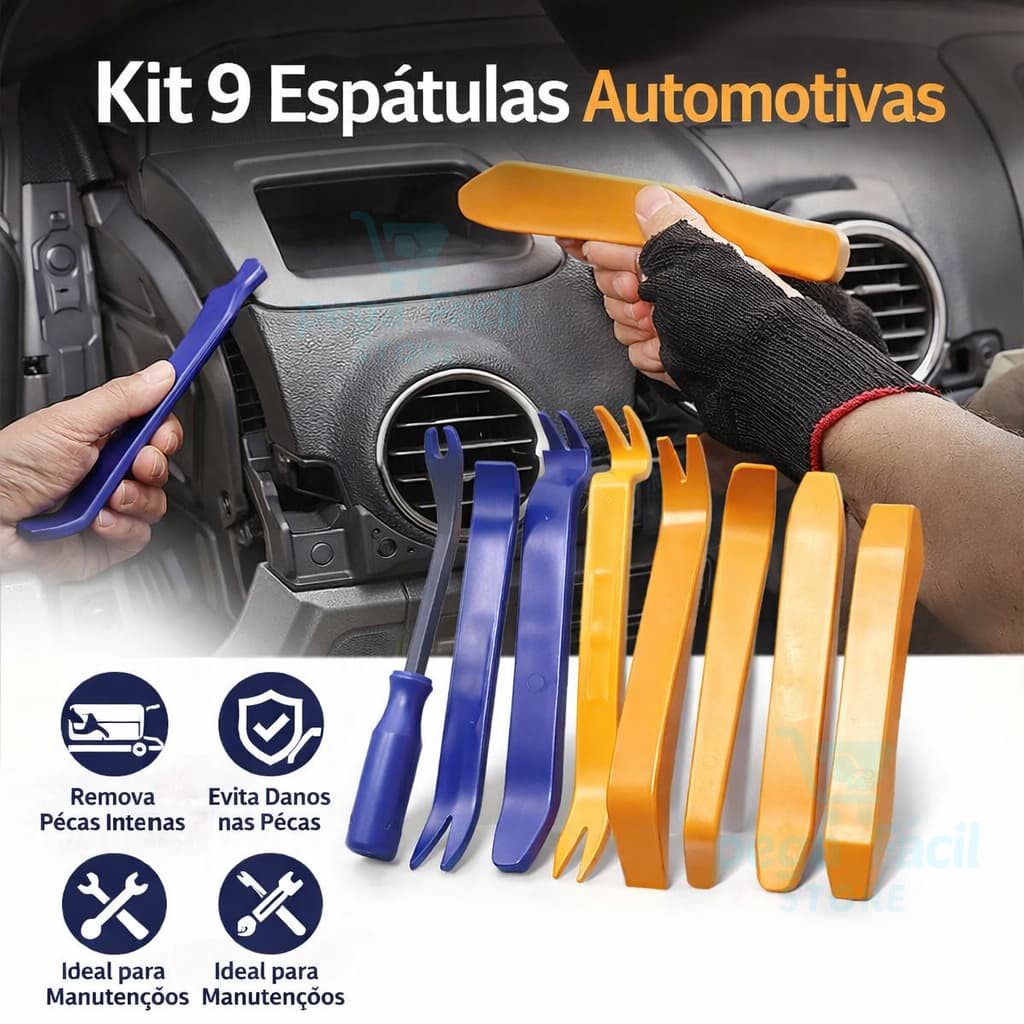 Jogo De Espatulas Ferramenta De Nylon Desmontar Painel Forro De Porta Automotivo Com 9 pecas