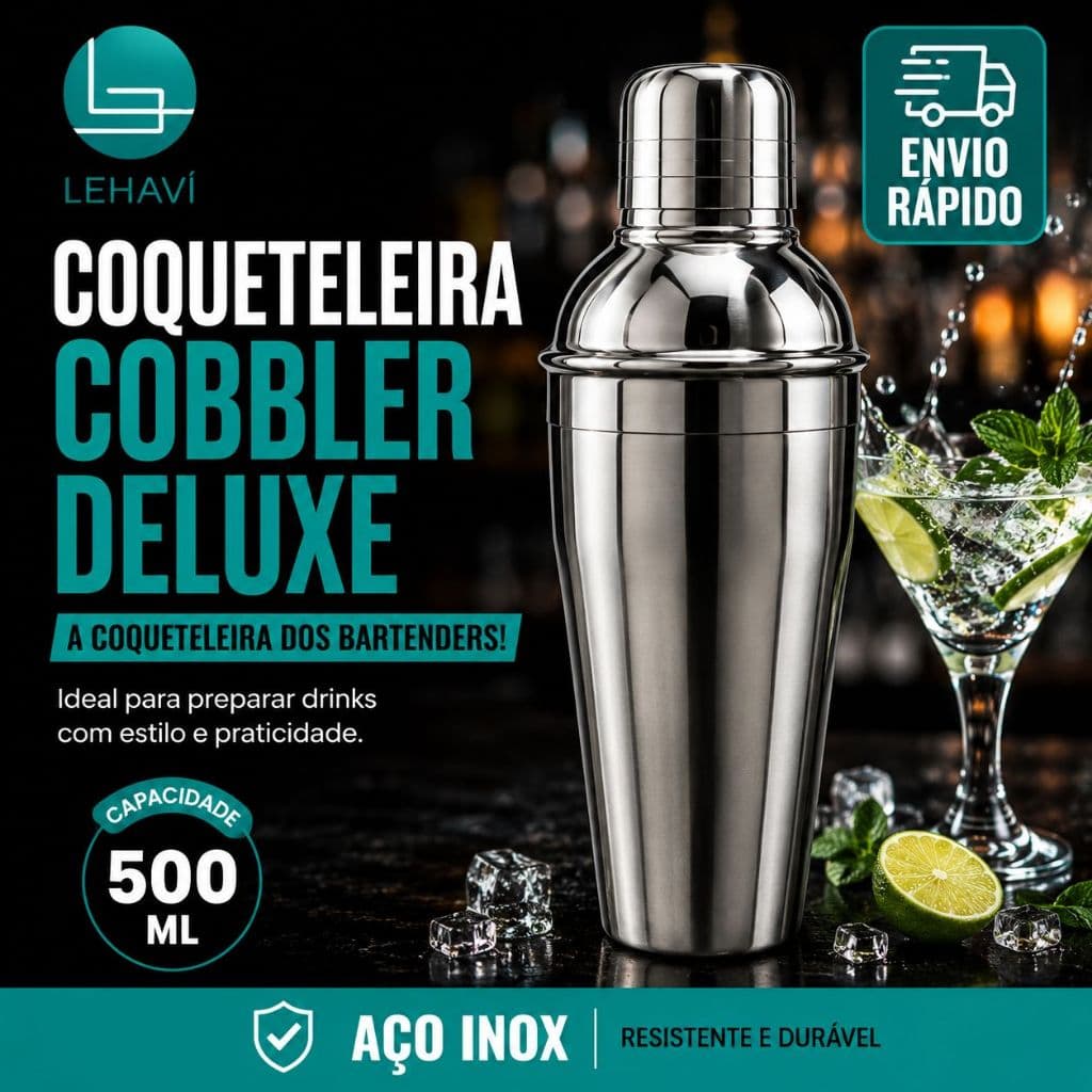Coqueteleira Inox 500ml com Filtro e Tampa Dosadora para Drinks Caipirinha Bartender