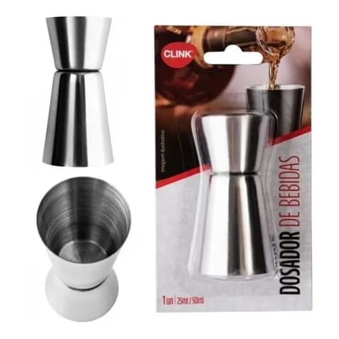 Dosador Duplo Inox 25ml / 50ml Copo Medidor Bebidas Drinks