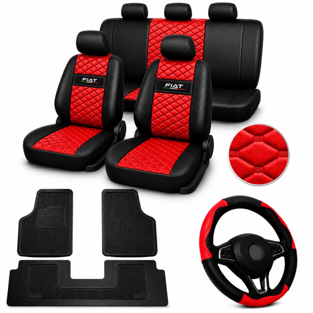 kit Capa Banco Couro sintético Palio Fire 2003 2004 2005 Fiat Bordado + tapete de carro + volante