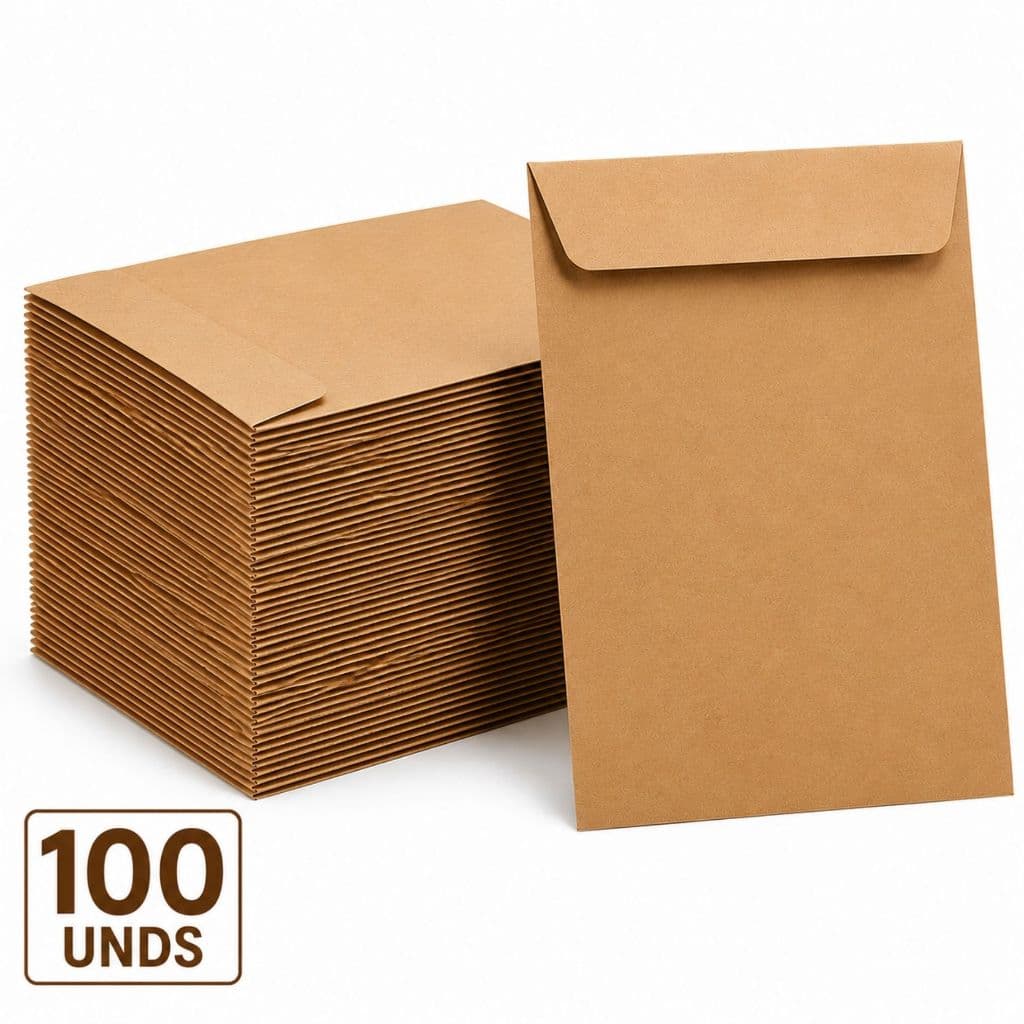 100 Envelopes Kraft A5 Pardo 17,6x25cm Para Documentos (FOLHA SULFITE AO MEIO)