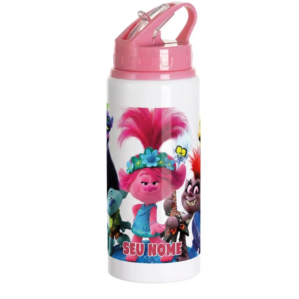 Garrafa Alumínio 600ml Personalizada Com Nome Trolls