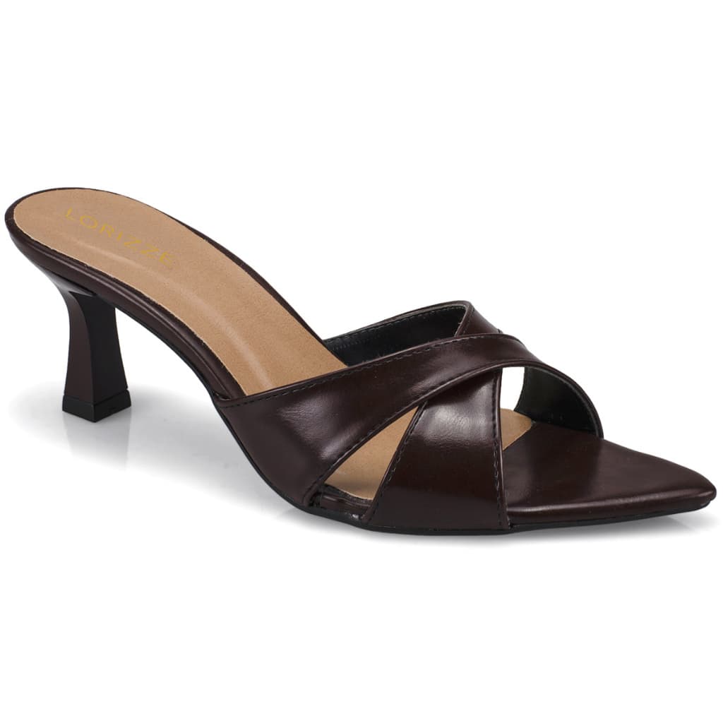 Tamanco Feminino Bico Fino Folha Salto Medio Confortavel  Moda 347