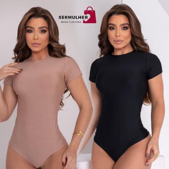 Kit 2 Body Feminino Manga Curta Básico Elegante Moda