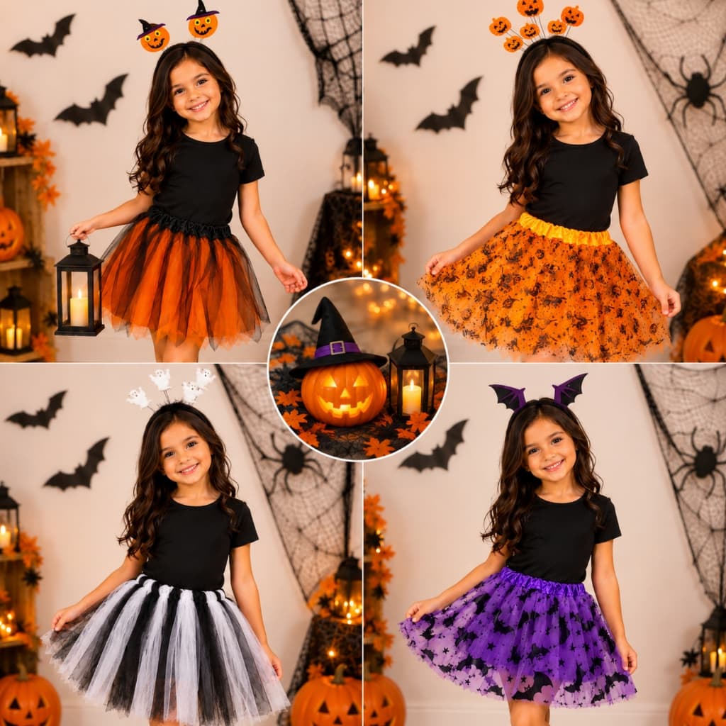 Fantasia Halloween Infantil Menina Saia Tiara Festa à Fantasia 4 Modelos Infantil